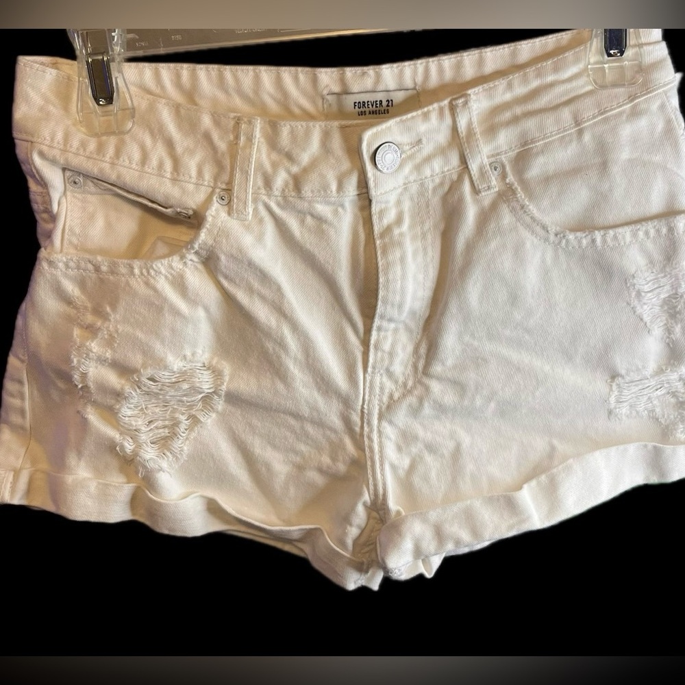 Forever 21 Off-White Distressed Jean Shorts